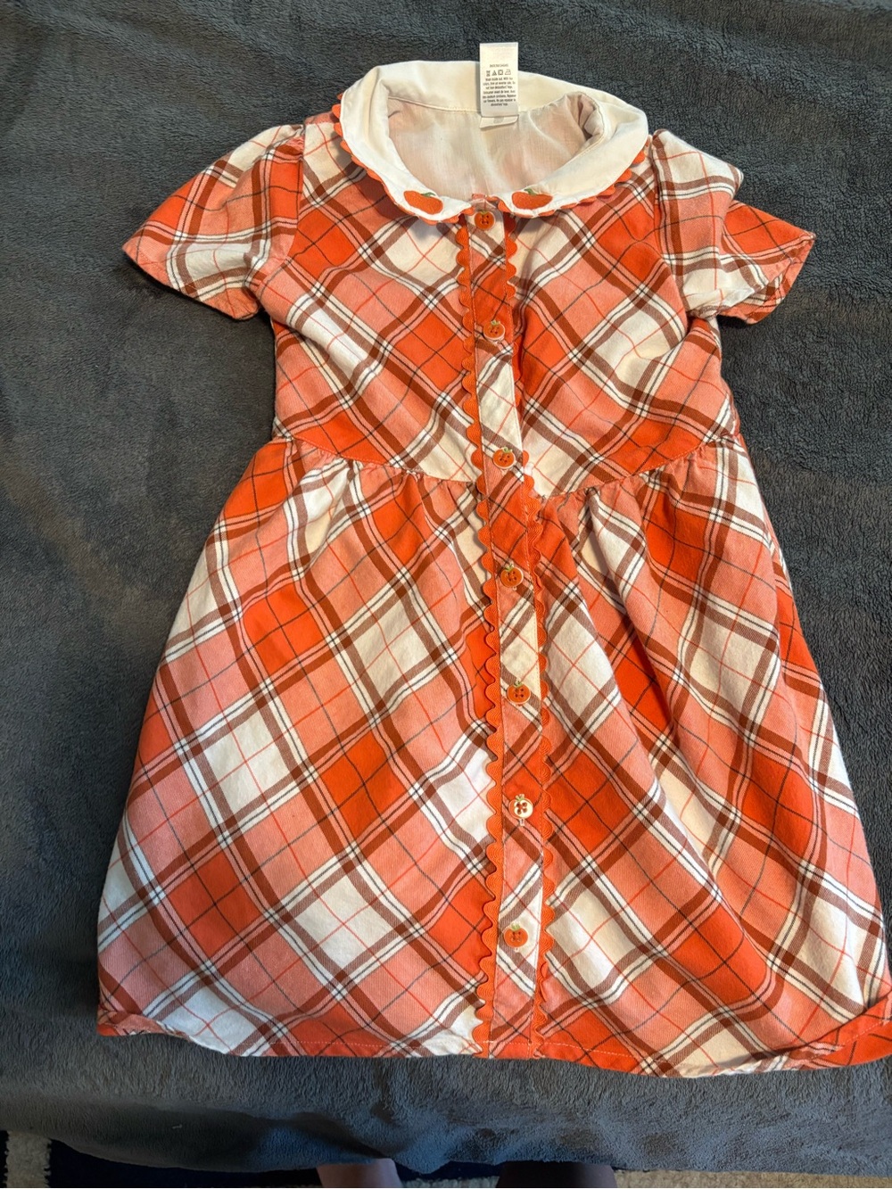 Gymboree Orange and White Flannel Plaid Button-Front Dress with Pumpkin Buttons🎃